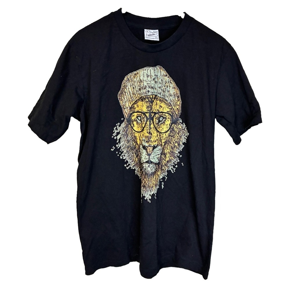 Anatomie Hipster Lion Graphic T-Shirt, Black, Size Large, Cool Vintage-Style Tee